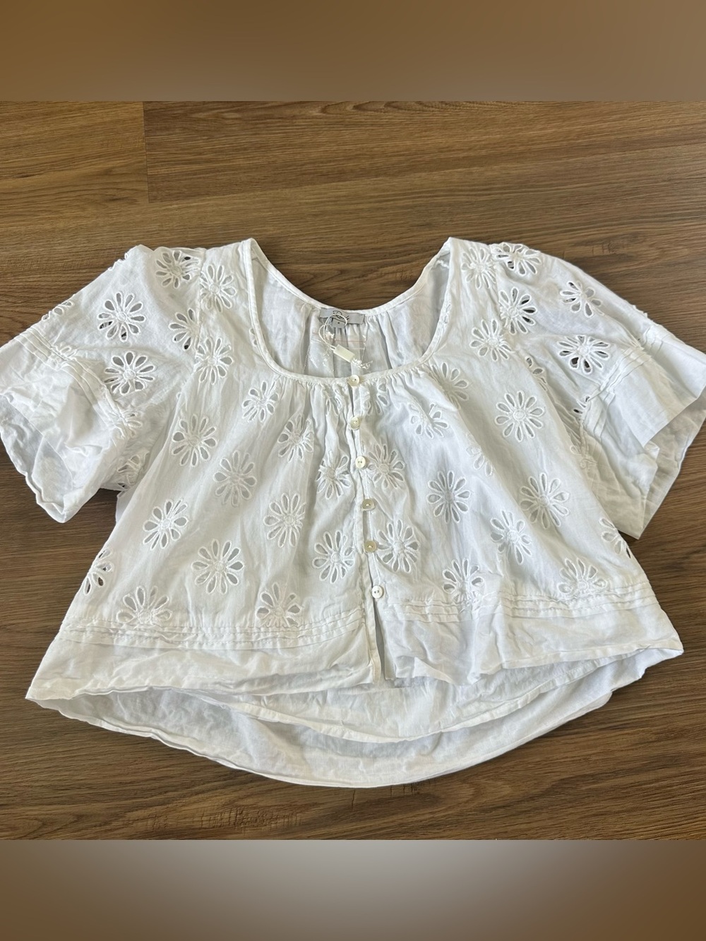 Rails Top Bambina Eyelet Top Button Crop Boho Cottage Floral Blouse Small White